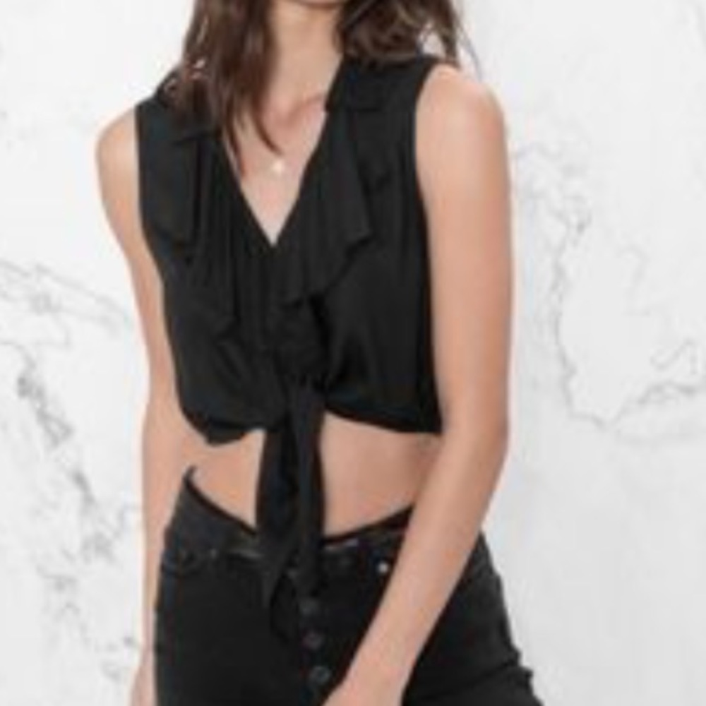 & Other Stories Ruffle Crop Top Tie Black Size 8 - Picture 7 of 8